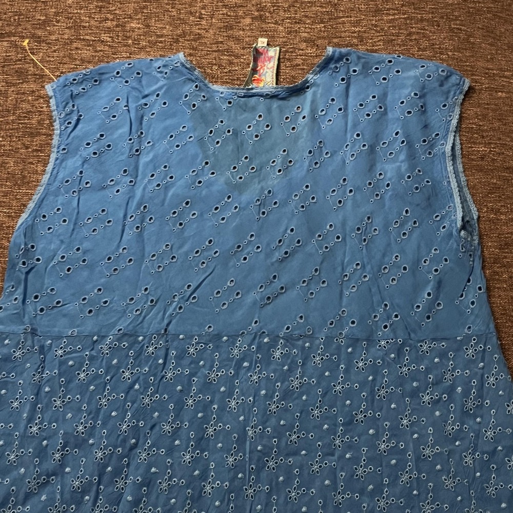 Johnny Was Dress Womens XL Blue Embroidered Eyelet Lace Trapeze Tank Knee Length - Picture 4 of 9